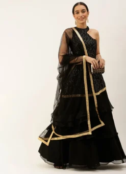 Teen Girls Black Embroidered Layered Lehenga Festive Wear -Mahra Clothing Shop Black Embroidered Layered Lehenga GHBS02208522 u