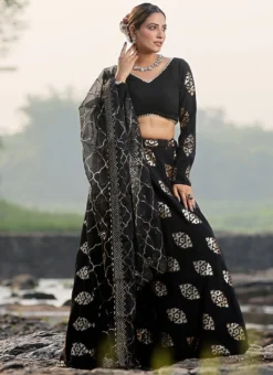 Teen Girls Black Embroidered Lehenga With Organza Dupatta Wedding Wear -Mahra Clothing Shop Black Embroidered Lehenga With Organza Dupatta GHBS02307651 u