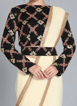 Black Embroidered N Beige Belt Saree Party Wear