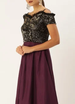 Black Embroidered Off Shoulder Gown Party Wear