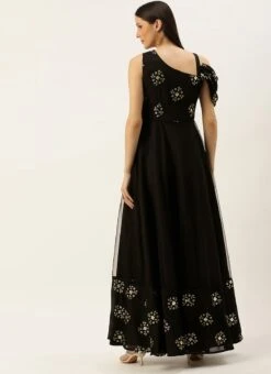 Teen Girls Black Embroidered One Shoulder Gown Party Wear -Mahra Clothing Shop Black Embroidered One Shoulder Gown IWBS02205856 b