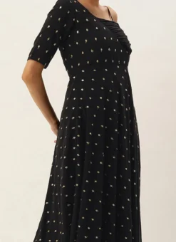 Black Embroidered One Shoulder Style Gown Party Wear