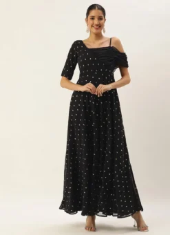 Black Embroidered One Shoulder Style Gown Party Wear -Mahra Clothing Shop Black Embroidered One Shoulder Style Gown IWBS02305135 u