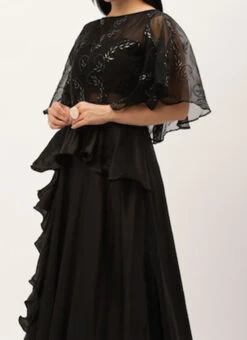 Teen Girls Black Embroidered Organza N Satin Gown Party Wear