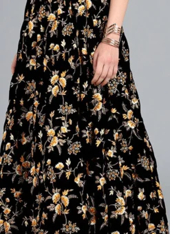 Black Embroidered Velvet Skirt