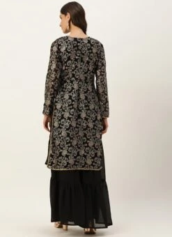 Black Foli Print Georgette Kurti Set Festive Wear -Mahra Clothing Shop Black Foli Print Georgette Kurti Set KSBS02302551 b