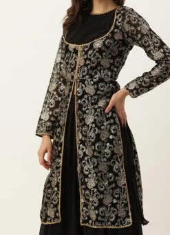 Black Foli Print Georgette Kurti Set Festive Wear
