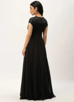 Teen Girls Black Georgette Embroidered Flared Gown Festive Wear -Mahra Clothing Shop Black Georgette Embroidered Flared Gown IWBS02301828 b