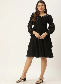 Black Georgette Embroidered Layered Dress Party Wear -Mahra Clothing Shop Black Georgette Embroidered Layered Dress DRBS02305155 u