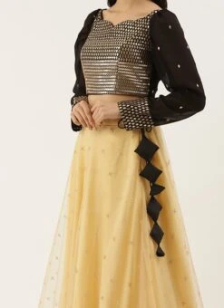 Black Georgette Mirror Embroidery Beige Lehenga Festive Wear