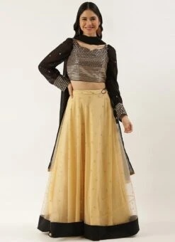 Black Georgette Mirror Embroidery Beige Lehenga Festive Wear -Mahra Clothing Shop Black Georgette Mirror Embroidery Beige Lehenga GHBS02205026 u