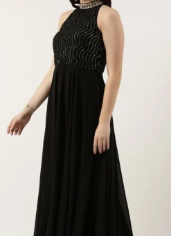 Black Georgette Sequins Gown Party Wear