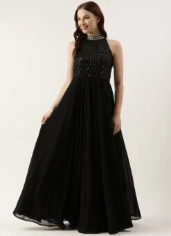 Teen Girls Black Georgette Sequins Gown Party Wear -Mahra Clothing Shop Black Georgette Sequins Gown IWBS02301761 u 1