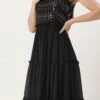 Teen Girls Black Georgette Sequins Gown Festive Wear