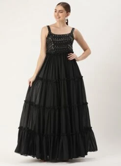 Teen Girls Black Georgette Sequins Gown Festive Wear -Mahra Clothing Shop Black Georgette Sequins Gown IWBS02307739 u