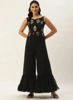 Black Georgette Sequins Jumpsuit Festive Wear -Mahra Clothing Shop Black Georgette Sequins Jumpsuit DRBS02306303 u