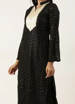 Top From Black Georgette Sequins Narrow Straight Pant Suit After Six Wear