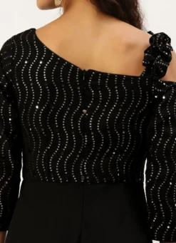 Teen Girls Black Georgette Sequins One Shoulder Style Gown Party Wear -Mahra Clothing Shop Black Georgette Sequins One Shoulder Style Gown IWBS02212544 rrc2