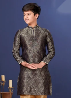 Black Jacquard Silk Kurta Pyjama -Mahra Clothing Shop Black Jacquard Silk Kurta Pyjama KDBSRK523 b
