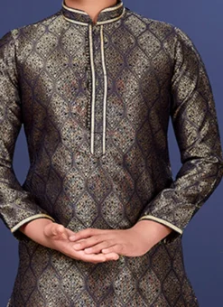 Black Jacquard Silk Kurta Pyjama