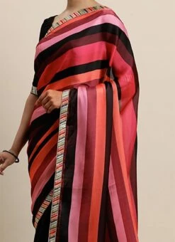 Teen Girls Black N Multicolored Blouse N Saree Set Party Wear