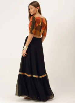 Teen Girls Black N Multicolored Embroidered Crop Top N Skirt Festive Wear -Mahra Clothing Shop Black N Multicolored Embroidered Crop Top N Skirt IWBS02110939 b