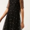 Black Net Embroidered Midi Dress Festive Wear