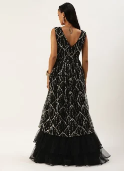 Black Net Embroidered V Neck Gown Festive Wear -Mahra Clothing Shop Black Net Embroidered V Neck Gown IWBS02302274 b