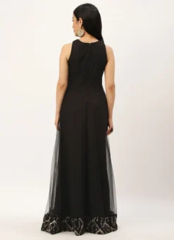 Teen Girls Black Net Embroidery Halter Neck Gown Festive Wear -Mahra Clothing Shop Black Net Embroidery Halter Neck Gown IWBS02212644 b
