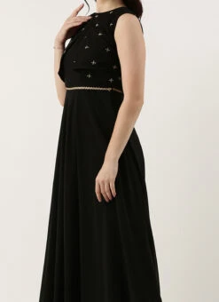 Teen Girls Black Net Sequins Gown Festive Wear
