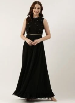 Teen Girls Black Net Sequins Gown Festive Wear 6 Teen Girls Black Net Sequins Gown Festive Wear -Mahra Clothing Shop Black Net Sequins Gown IWBS02301648 u