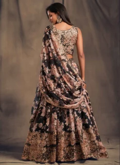 Black Organza Floral Digital Print Umbrella Lehenga Party Wear 7 Black Organza Floral Digital Print Umbrella Lehenga Party Wear -Mahra Clothing Shop Black Organza Floral Digital Print Umbrella Lehenga GHSAK42157613 b
