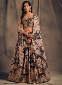Black Organza Floral Digital Print Umbrella Lehenga Party Wear 6 Black Organza Floral Digital Print Umbrella Lehenga Party Wear -Mahra Clothing Shop Black Organza Floral Digital Print Umbrella Lehenga GHSAK42157613 u