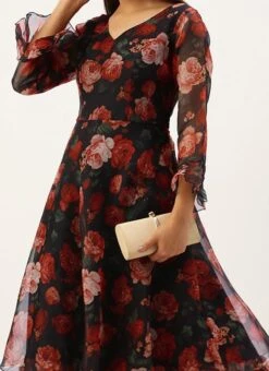 Black Organza Ruffle Dress Party Wear