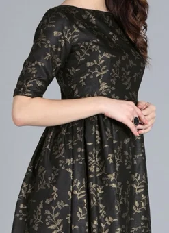 Black Printed Rayon Boat Neck Gown After Six Wear