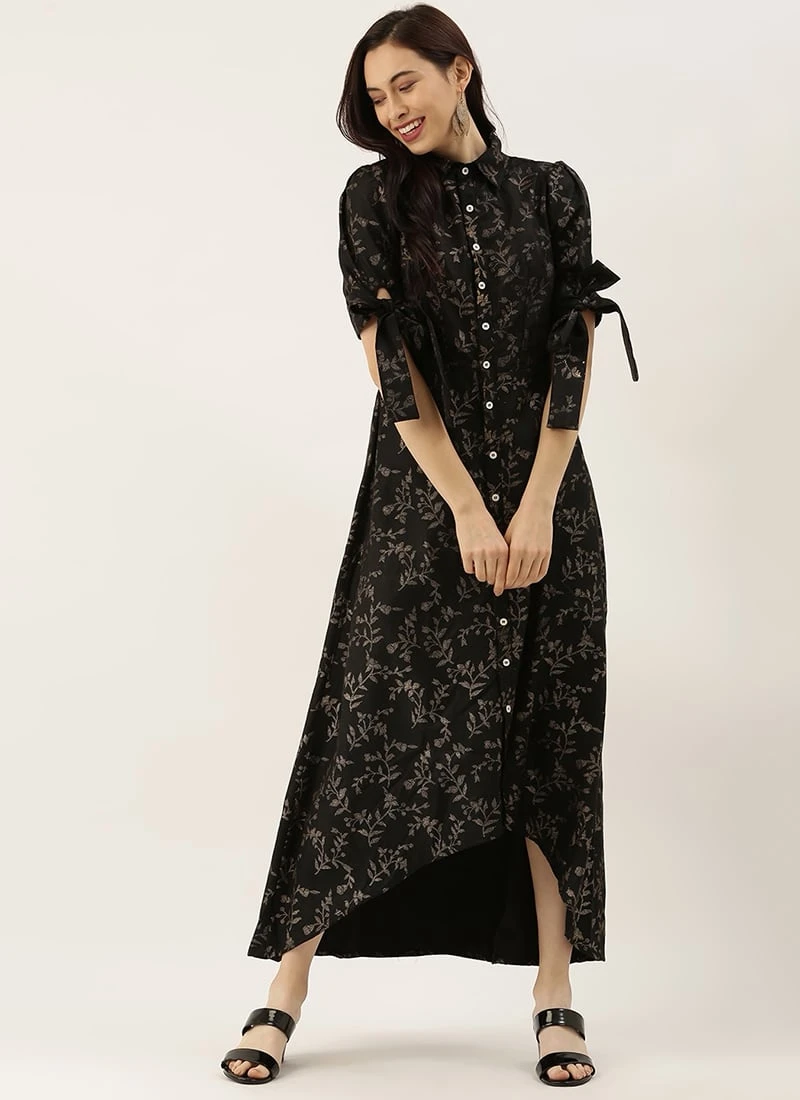 Black Printed Rayon High N Low Dress After Six Wear 3 Black Printed Rayon High N Low Dress After Six Wear - Image 3