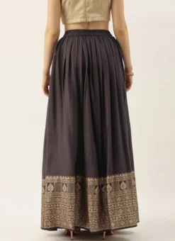 Black Printed Rayon Pleated Skirt Festive Wear -Mahra Clothing Shop Black Printed Rayon Pleated Skirt WBBS02012678 b