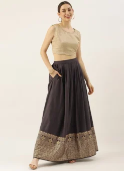 Black Printed Rayon Pleated Skirt Festive Wear -Mahra Clothing Shop Black Printed Rayon Pleated Skirt WBBS02012678 u