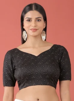 Black Raw Silk Embroidery Work Blouse Party Wear -Mahra Clothing Shop Black Raw Silk Embroidery Work Blouse BLSPFB139B u