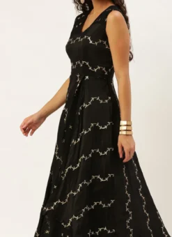 Black Viscose Embroidered Layered Gown Festive Wear