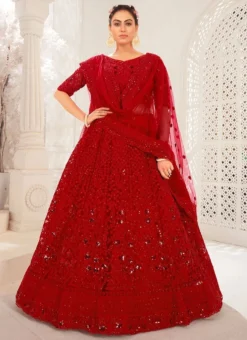 Blood Red Net Embroidered N Stones Umbrella Lehenga Party Wear -Mahra Clothing Shop Blood Red Net Embroidered N Stones Umbrella Lehenga GHSSF2023 u