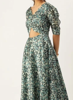 Blue Art Silk Digital Printed Dress After Six Wear Festive Wear