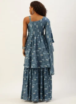 Teen Girls Blue Art Silk Digital Printed Gown Festive Wear -Mahra Clothing Shop Blue Art Silk Digital Printed Gown IWBS02209711 b