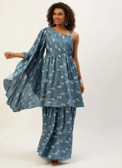 Teen Girls Blue Art Silk Digital Printed Gown Festive Wear -Mahra Clothing Shop Blue Art Silk Digital Printed Gown IWBS02209711 u
