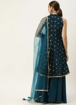 Teen Girls Blue Art Silk Halter Neck Sharara Suit Festive Wear 7 Teen Girls Blue Art Silk Halter Neck Sharara Suit Festive Wear -Mahra Clothing Shop Blue Art Silk Halter Neck Sharara Suit SLBS02305247 b 3