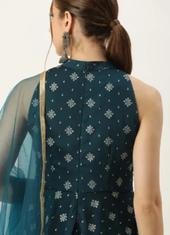 Dupatta From Blue Art Silk Halter Neck Sharara Suit After Six Wear -Mahra Clothing Shop Blue Art Silk Halter Neck Sharara Suit SLBS02305247 rrc2