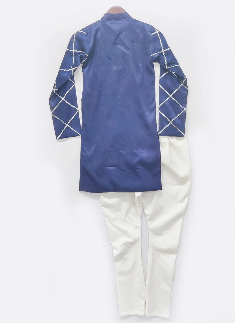 Blue Art Silk Kurta Pyjama 3 Blue Art Silk Kurta Pyjama - Image 3