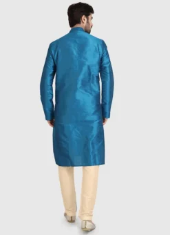 Blue Art Silk Kurta Pyjama Party Wear -Mahra Clothing Shop Blue Art Silk Kurta Pyjama KPMSC1279 b