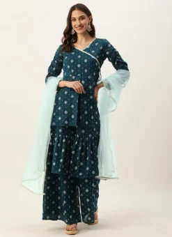 Top From Blue Art Silk Layered Gharara Suit After Six Wear -Mahra Clothing Shop Blue Art Silk Layered Gharara Suit SLBS02304995 u