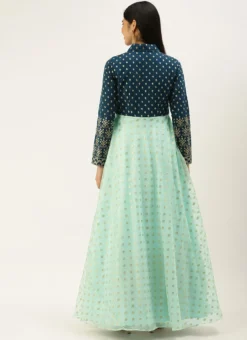 Teen Girls Blue Chanderi Art Silk Gown Festive Wear -Mahra Clothing Shop Blue Chanderi Art Silk Gown IWBS02207328 b